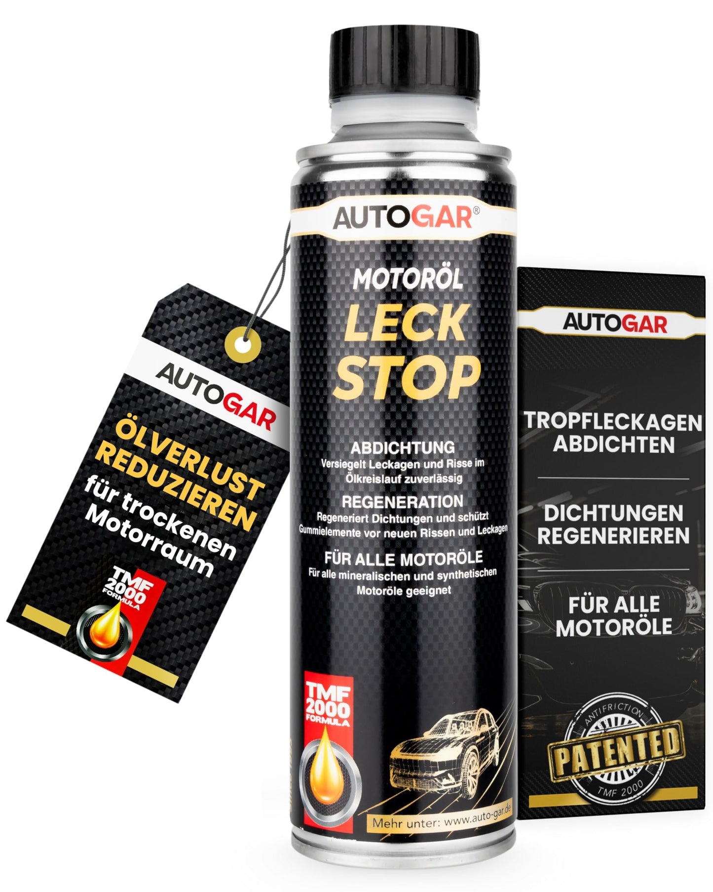 Motoreļļas noplūdes stop piedeva AUTOGAR® - piedeva blīvējumu kopšanai, piemērota benzīna un dīzeļdzinējiem, aptur pilēšanu, samazina eļļas patēriņu un aizsargā gumijas blīves