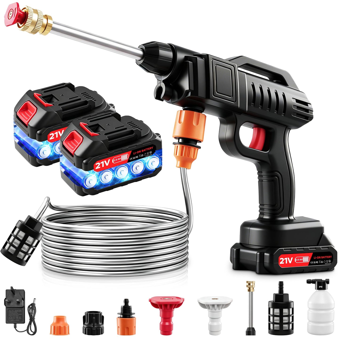 Akumulatora augstspiediena mazgātājs Ankishi 1500W, 2×2,0Ah akumulators, 60 Bar, 215 L/h, 5M šļūtene