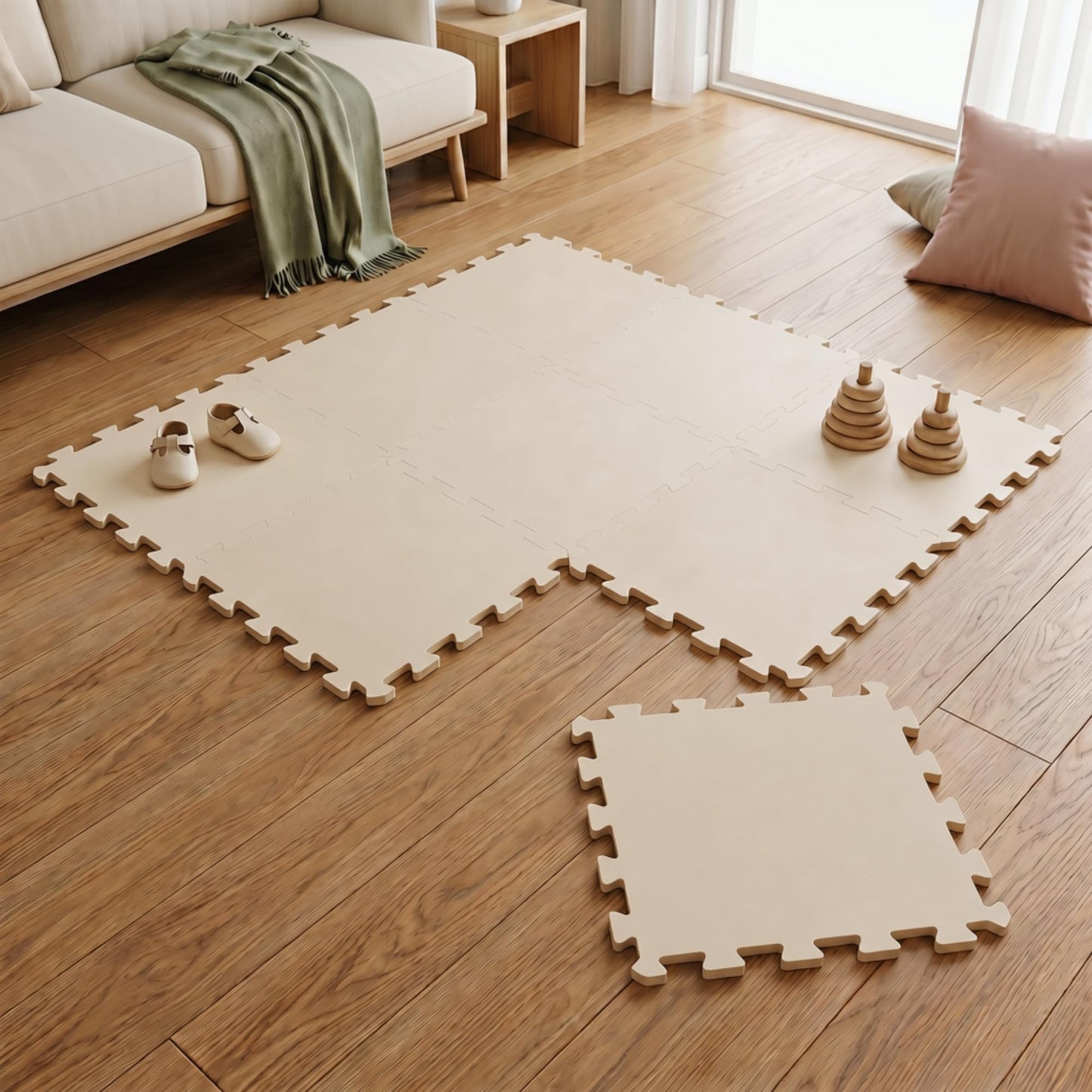 Bērnu spēļu paklājiņš LittleTom puzzle paklājs – 9 daļas pa 30x30 cm, rāpošanas paklājs 90x90 cm, grīdas paklājiņš bērniem, EVA putu aizsargpaklājs, BPA brīvs