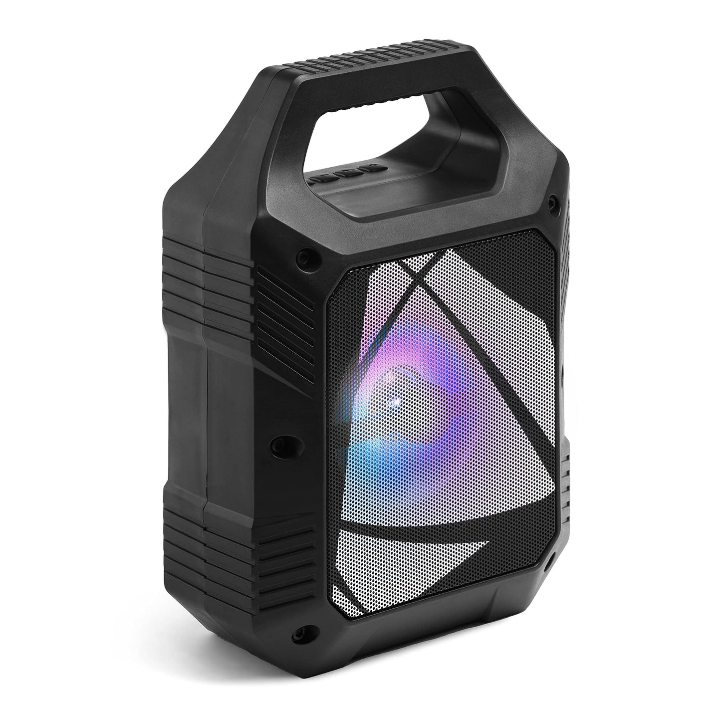 Mūzika Skaņa | Skaļrunis Ballītei | Pārnēsājams Mini-Bluetooth Skaļrunis ar daudzkrāsainu LED gaismu – 5 vatu jauda – Bluetooth savienojums, USB zibatmiņa, Micro-SD karte, AUX kabelis – 7h autonomija – Melns