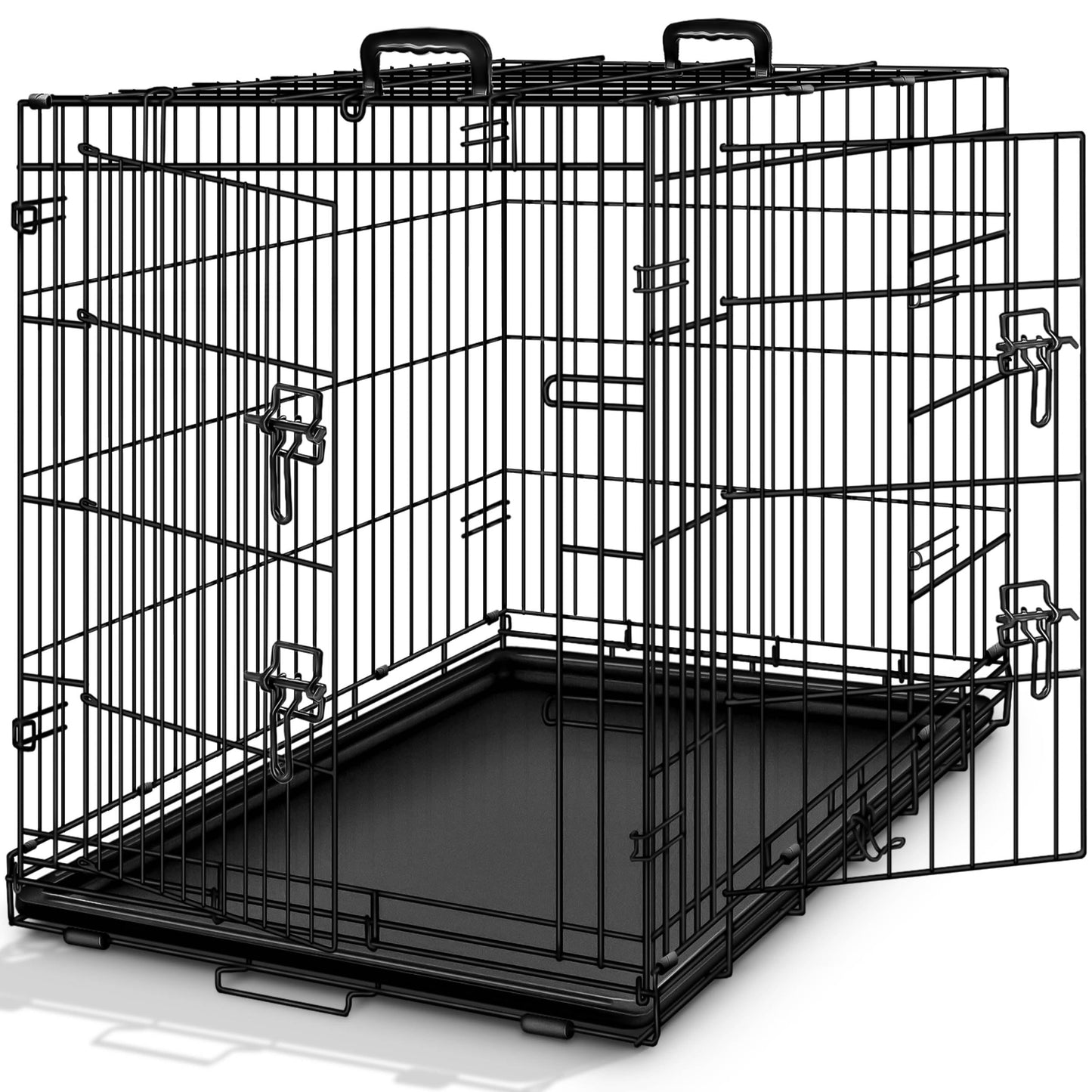 TRESKO® suņu būris 122 x 74,5 x 80,5 cm, salokāms, ar 2 durvīm, no metāla