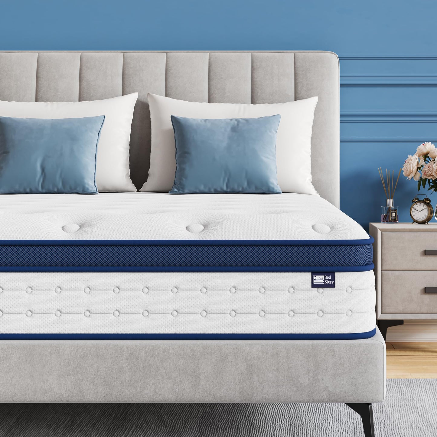 BedStory matracis 90x200 cm, 7 zonu kabatu atsperu matracis, 20 cm augsts, H4 cietība, atmiņas putu un neatkarīgo kabatu atsperu, muguru atslogojošs