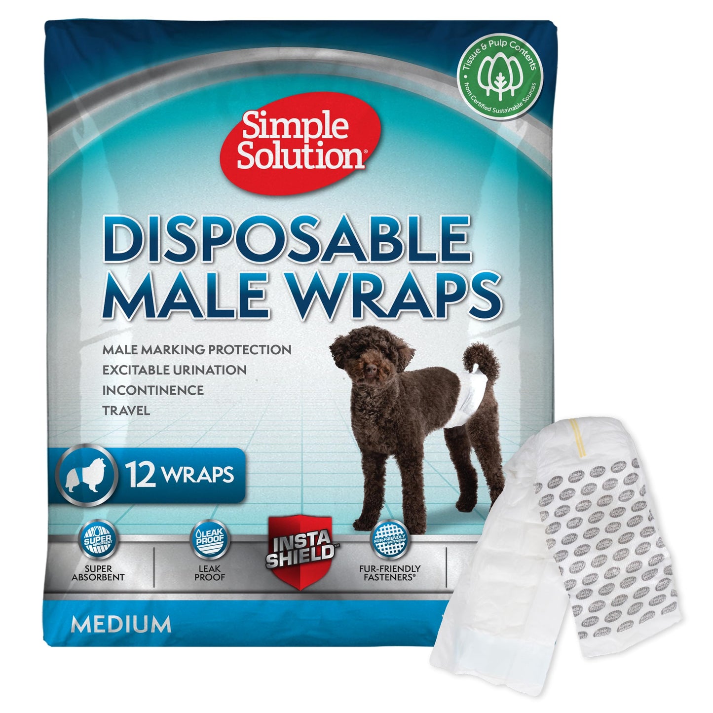 Vienreizlietojamas suņu autiņbiksītes Simple Solution solutionSolution 11538-12p tēviņiem, medium, ar mitruma indikatoru, 12 gab.