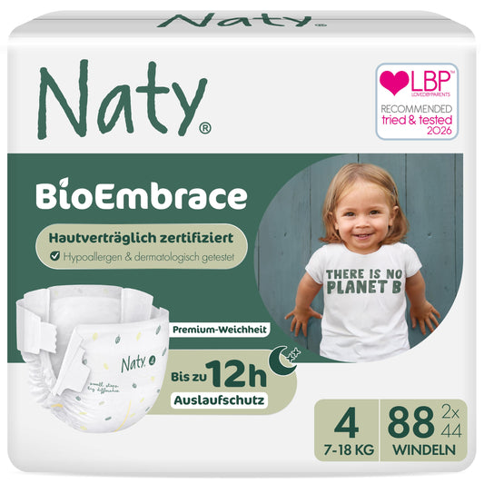 Naty BioEmbrace bioloģiskās autiņbiksītes, 4. izmērs (7–18 kg), 88 gab.