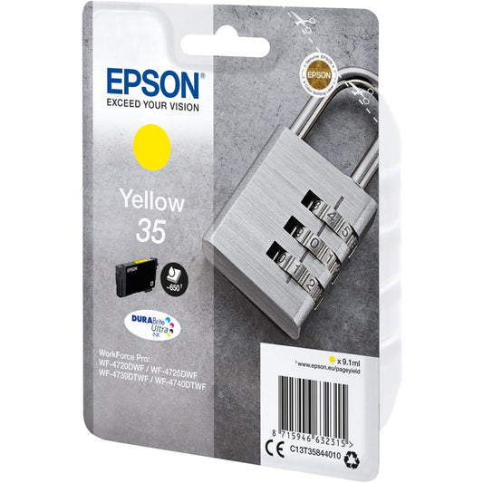 Epson oriģinālā 35 tintes kasetne - dzeltena, saderīga ar WF-4720DWF, WF-4725DWF, WF-4730DTWF, WF-4740DTWF.