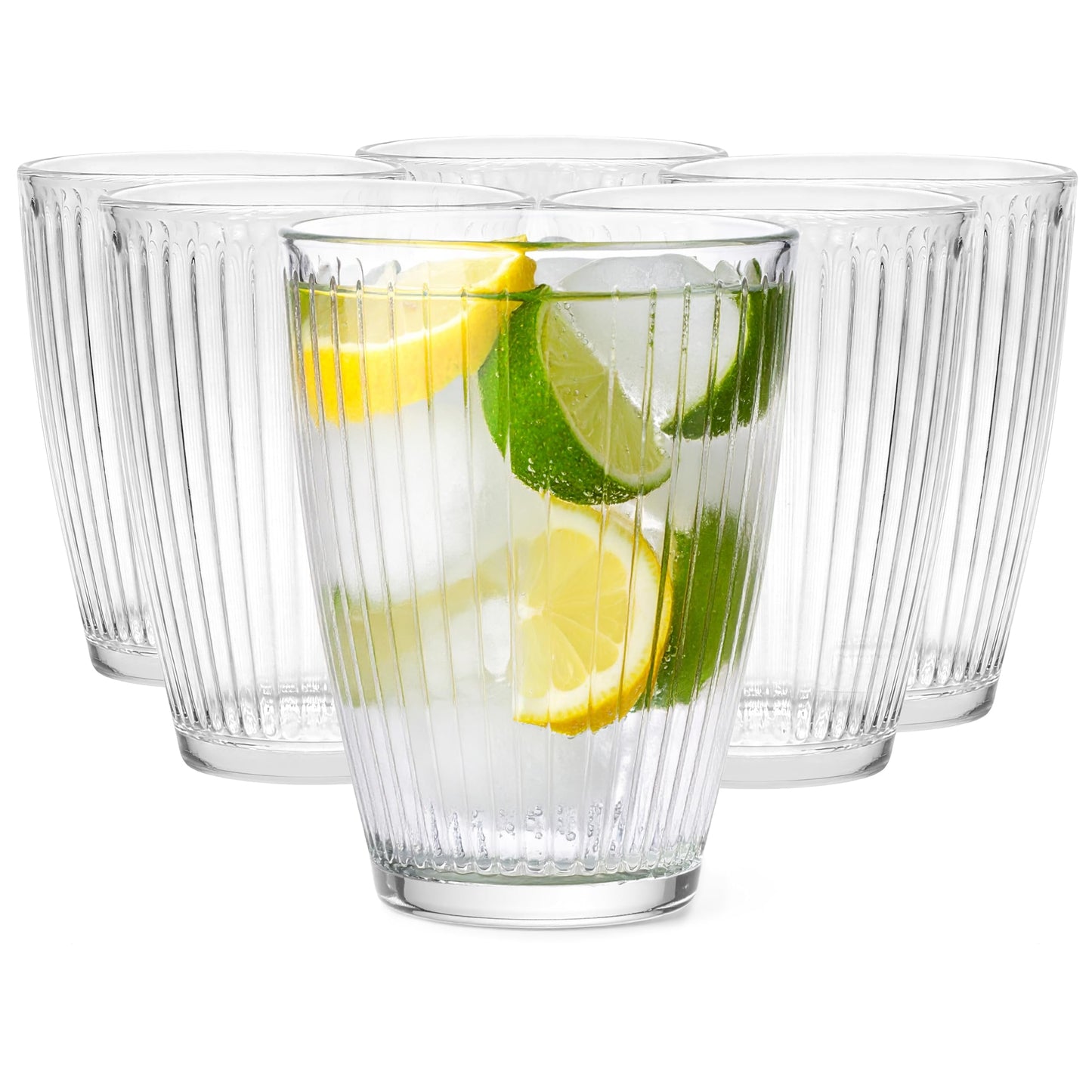 Dzeramās glāzes Glasmark Krosno 1992, 6 gab. komplekts, 400 ml, caurspīdīgas, rievotas
