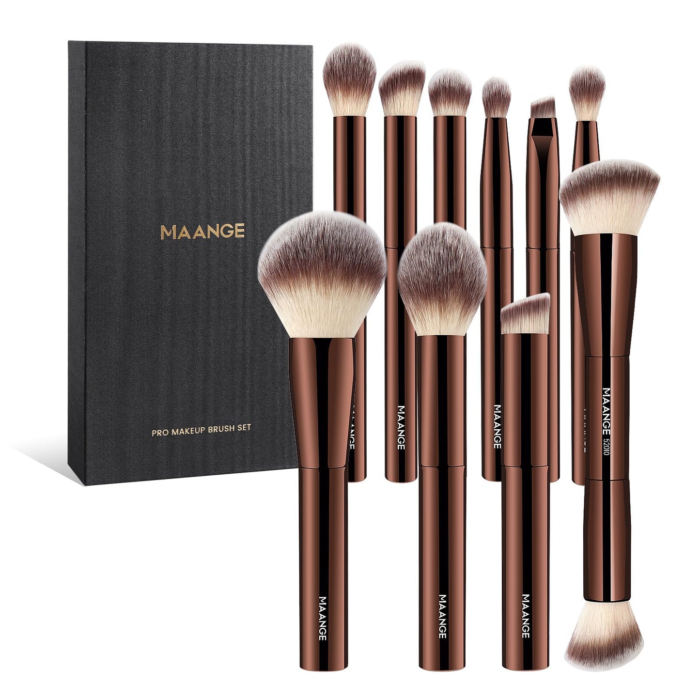 Make-up otu komplekts MAANGE 10 daļas ar magnētisku futrāli, augstas kvalitātes sintētiskās otas ar īsu rokturi tonālajam krēmam, pūderim, korektoram, acu ēnām