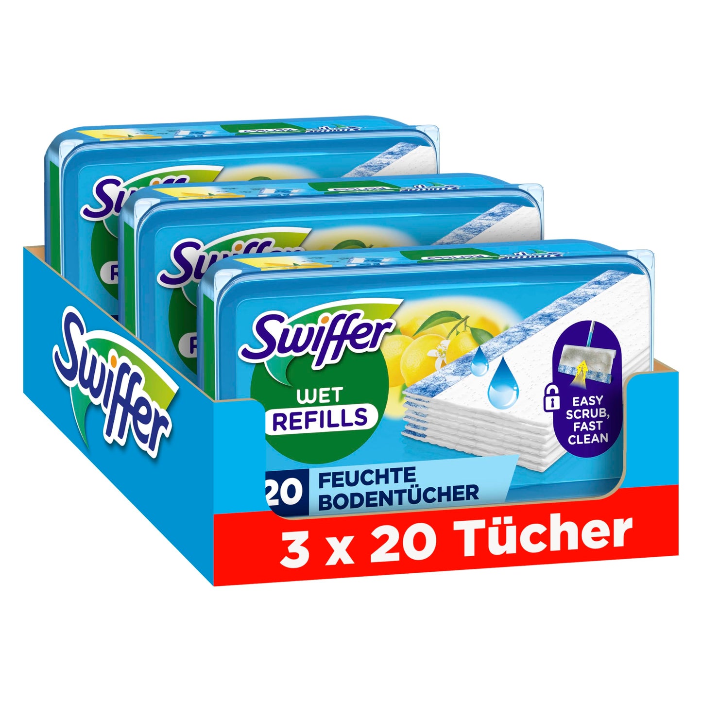 Mitrās grīdas uzkopšanas uzpildes salvetes Swiffer Wet, 60 gab.