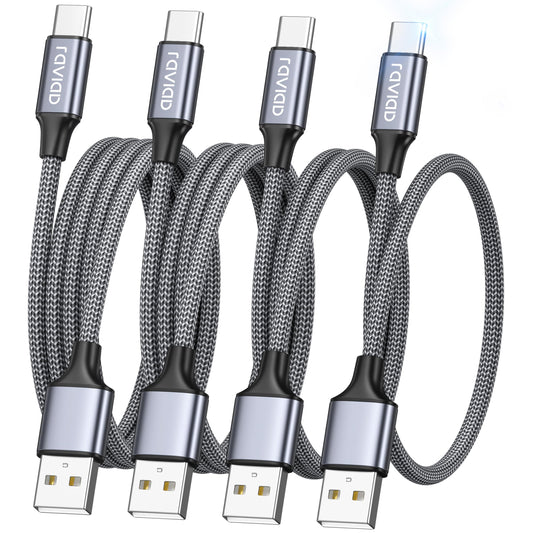 USB C kabelis RAVIAD [4 pack 0.5M 1M 2M 3M] 3.1A ātrās uzlādes kabelis, neilona USB C kabelis iPhone 15 Pro Max, Samsung Galaxy S24 S23 S22 S21 S20 Note 10, Huawei P60