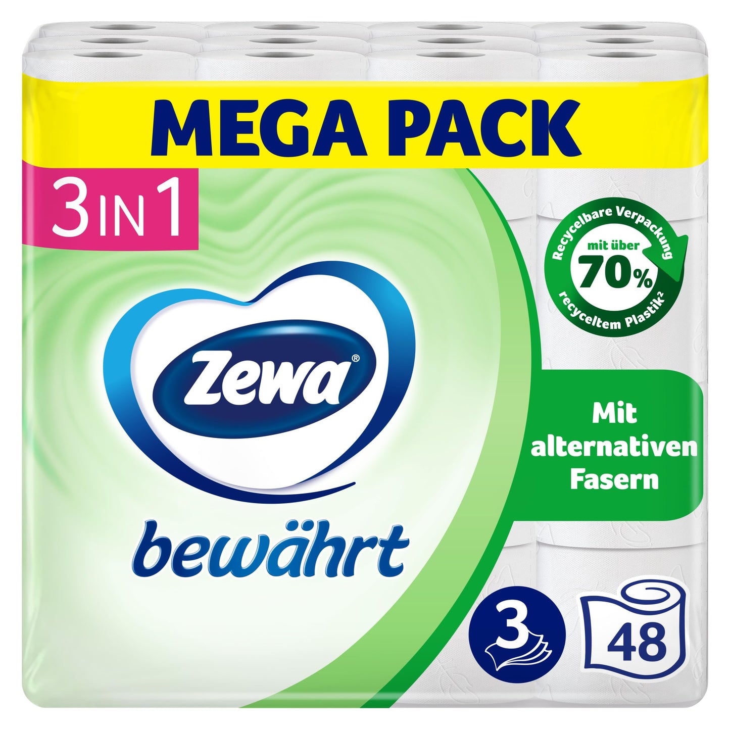 Tualetes papīrs Zewa bewährt, 3 kārtas, 48 ruļļi, ar salmu šķiedrām