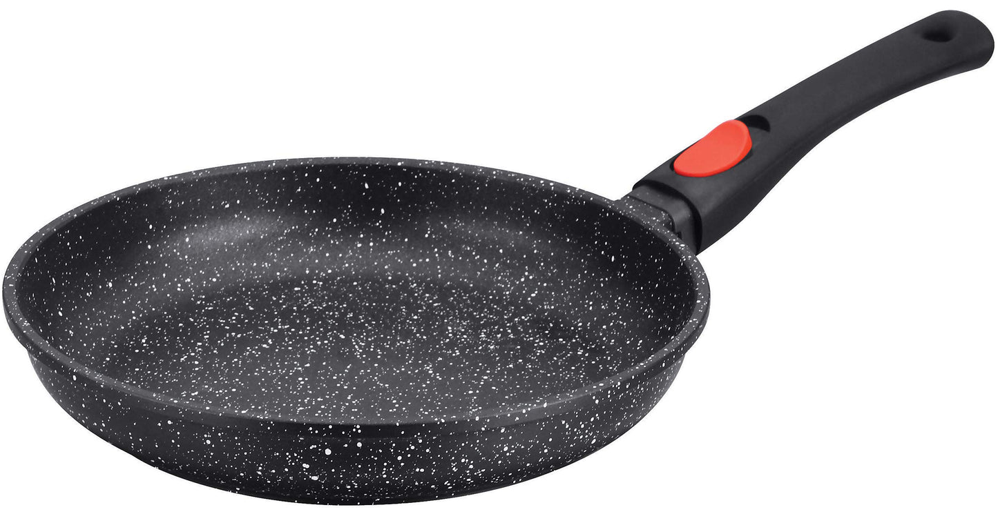 Shepler panna akmens izskatā - 24 cm diametrs, noņemams rokturis, izturīga un viegli tīrāma.