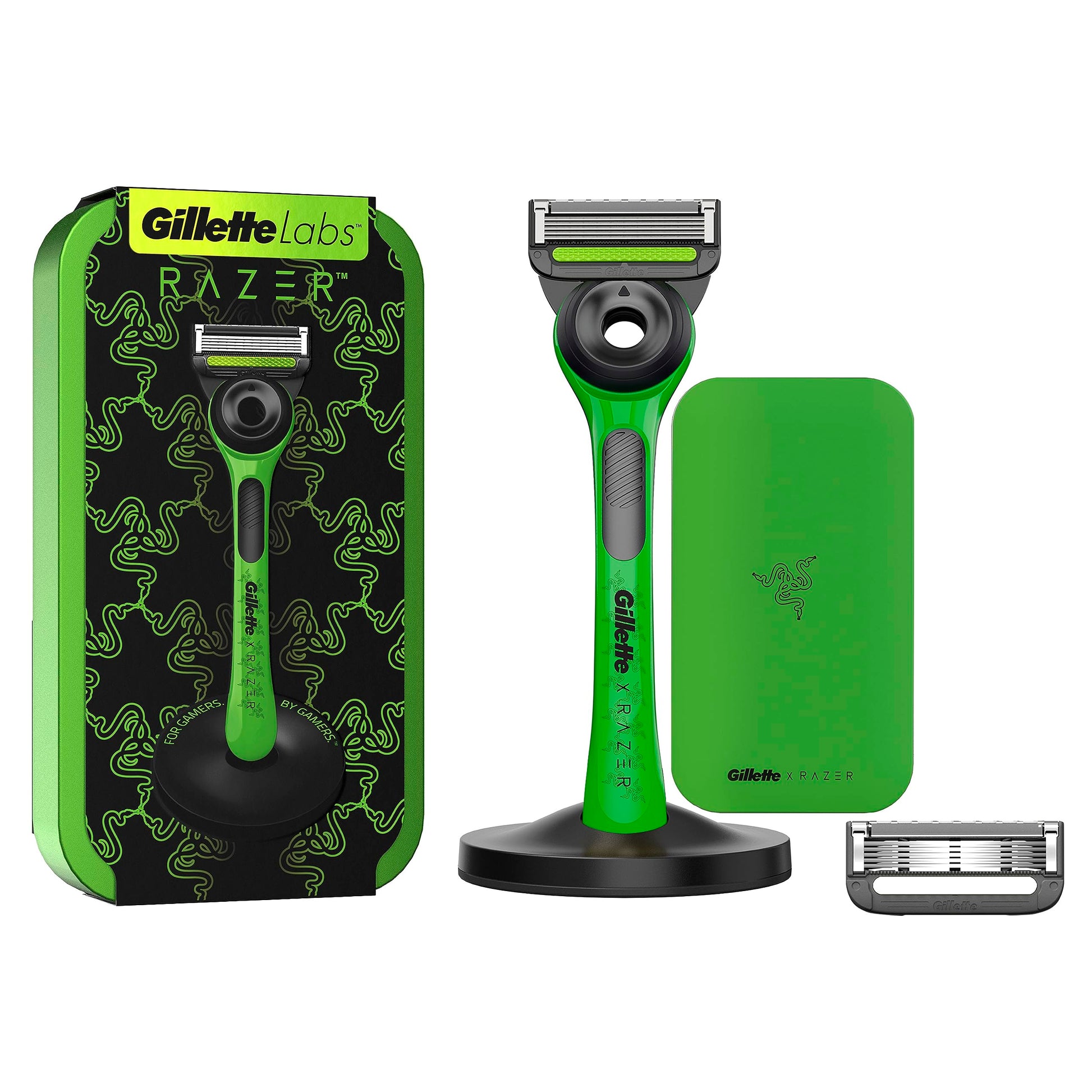 Gillette Labs ar tīrīšanas elementu, Razer Limited Edition skuveklis un ceļojumu maciņš, 1 rokturis, 2 asmeņi, magnētiskais doks