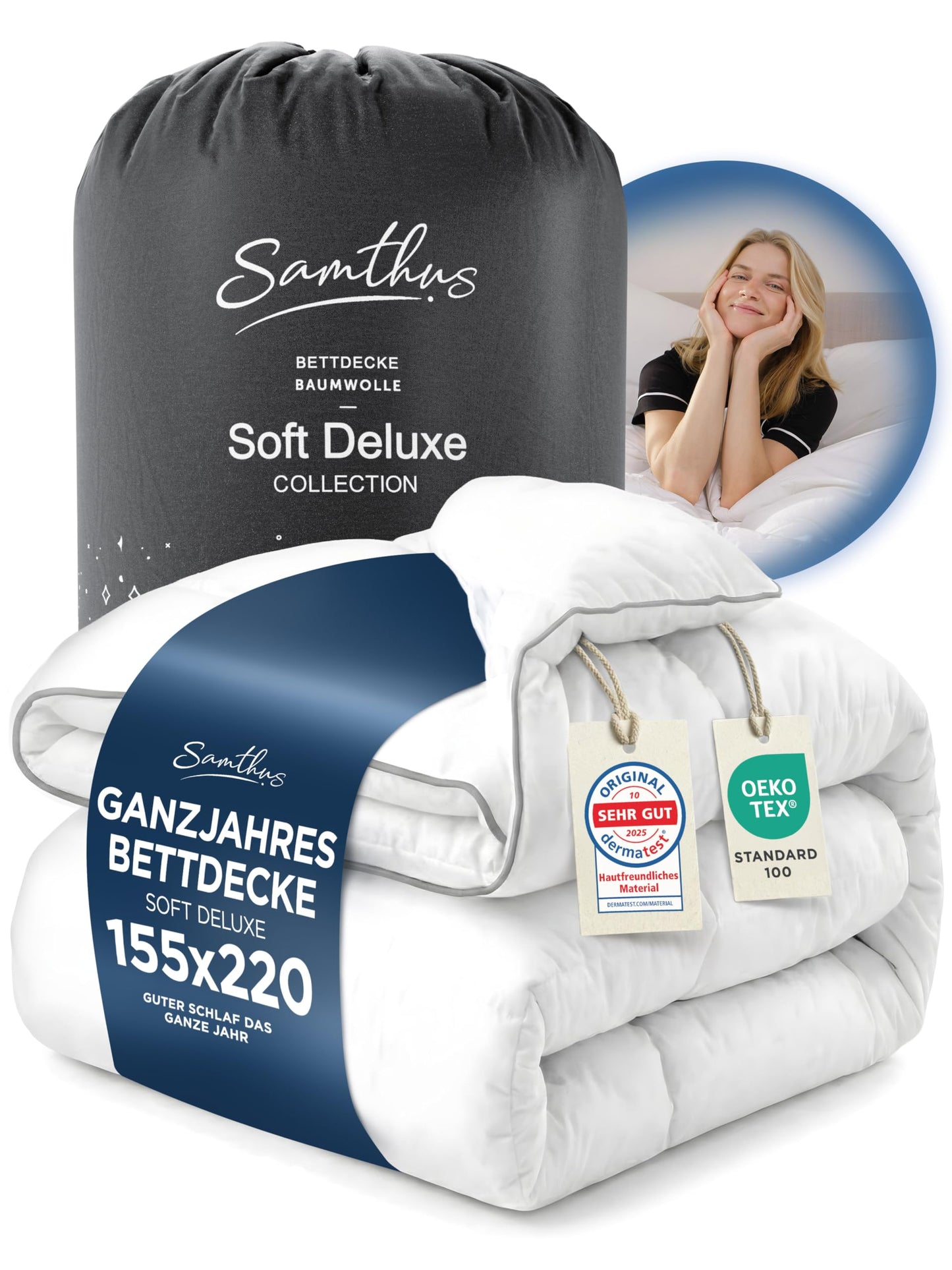 Samthus Premium sega 155x220cm, mīksta stepēta sega, vissezonas sega