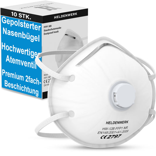 HELDENWERK® Premium elpošanas aizsargmaska FFP1 5, 10 vai 20 gab. komplektā