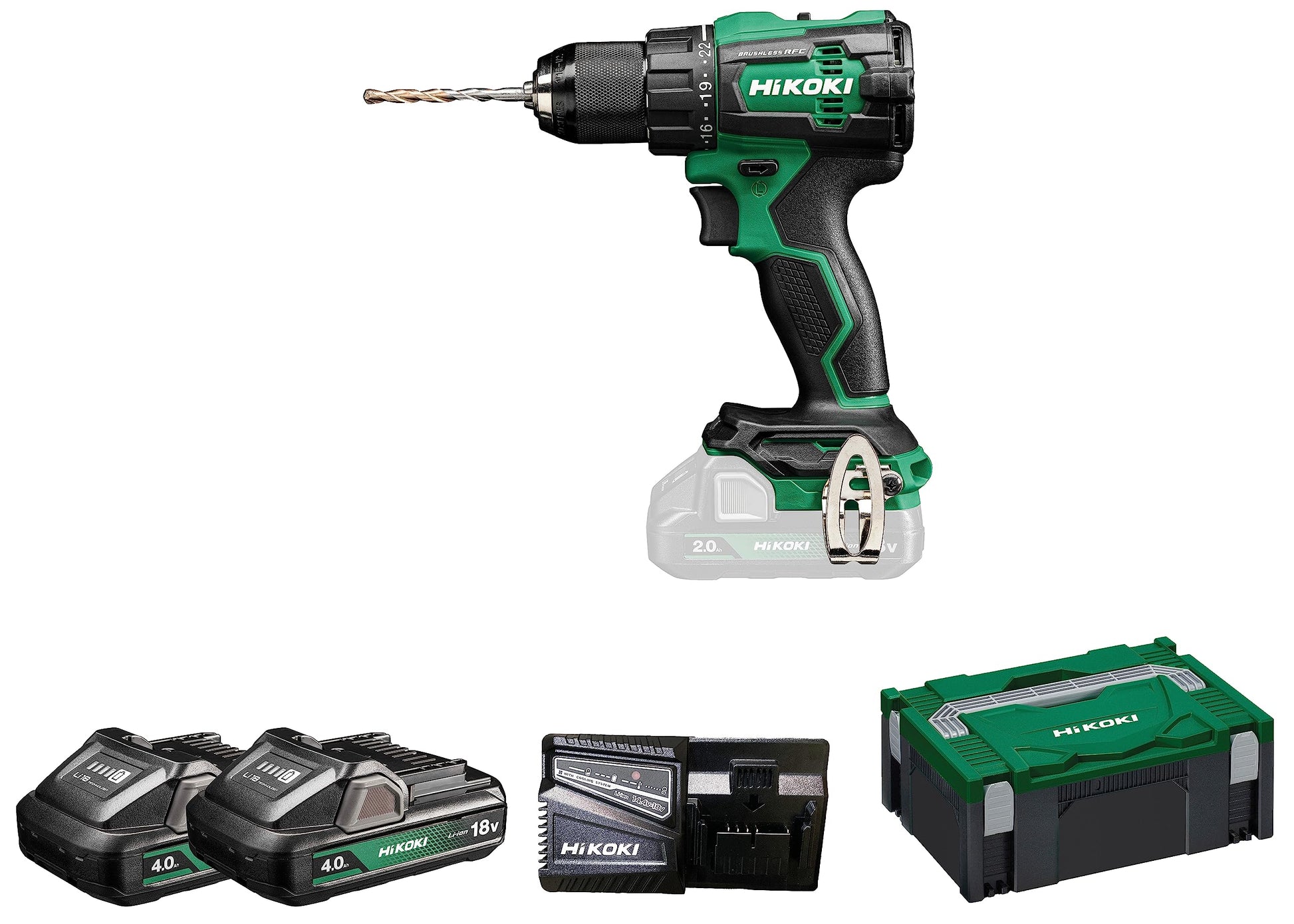 HIKOKI akumulatora triecienurbjmašīna DV18DEW2Z - 18V, 2x 4,0 Ah, 70 Nm griezes moments, bezsuku motors, HSCII koferis