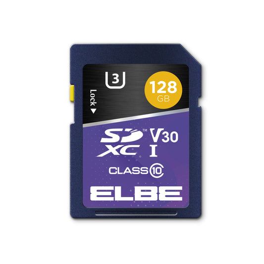 ELBE - 128GB SDXC atmiņas karte (līdz 100MB/s, Class 10, U3, V30, 4K Full HD 1080p)