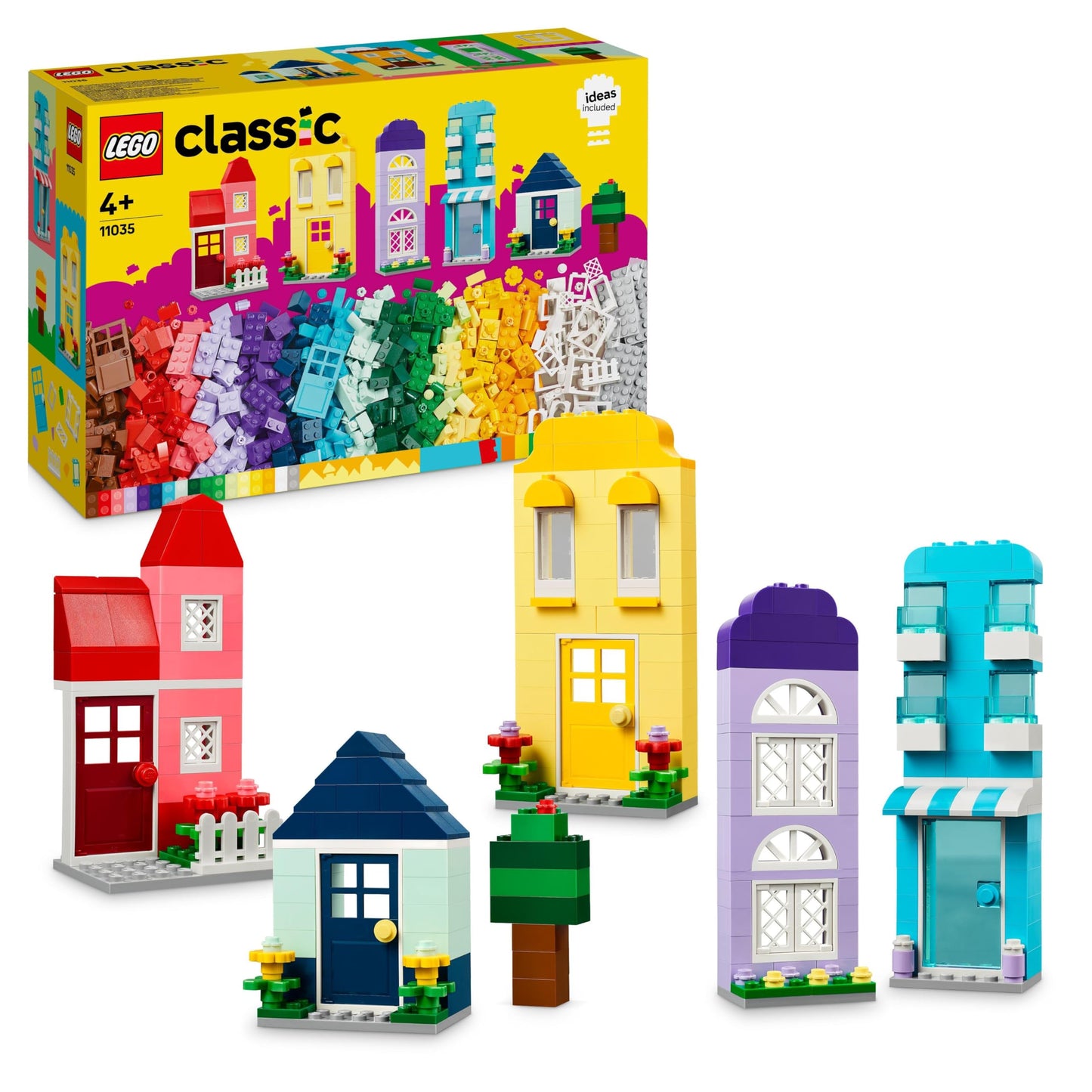 LEGO Classic Radošās mājas - 850 klucīši, mājas būvēšanas rotaļlieta, dāvana bērniem no 4 gadu vecuma 11035