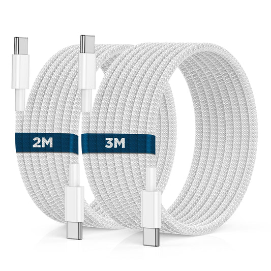 USB-C uz USB-C kabelis 2M + 3M, 2 gab., 60W, RAVIAD, PD ātrās uzlādes kabelis iPhone 15/16/17