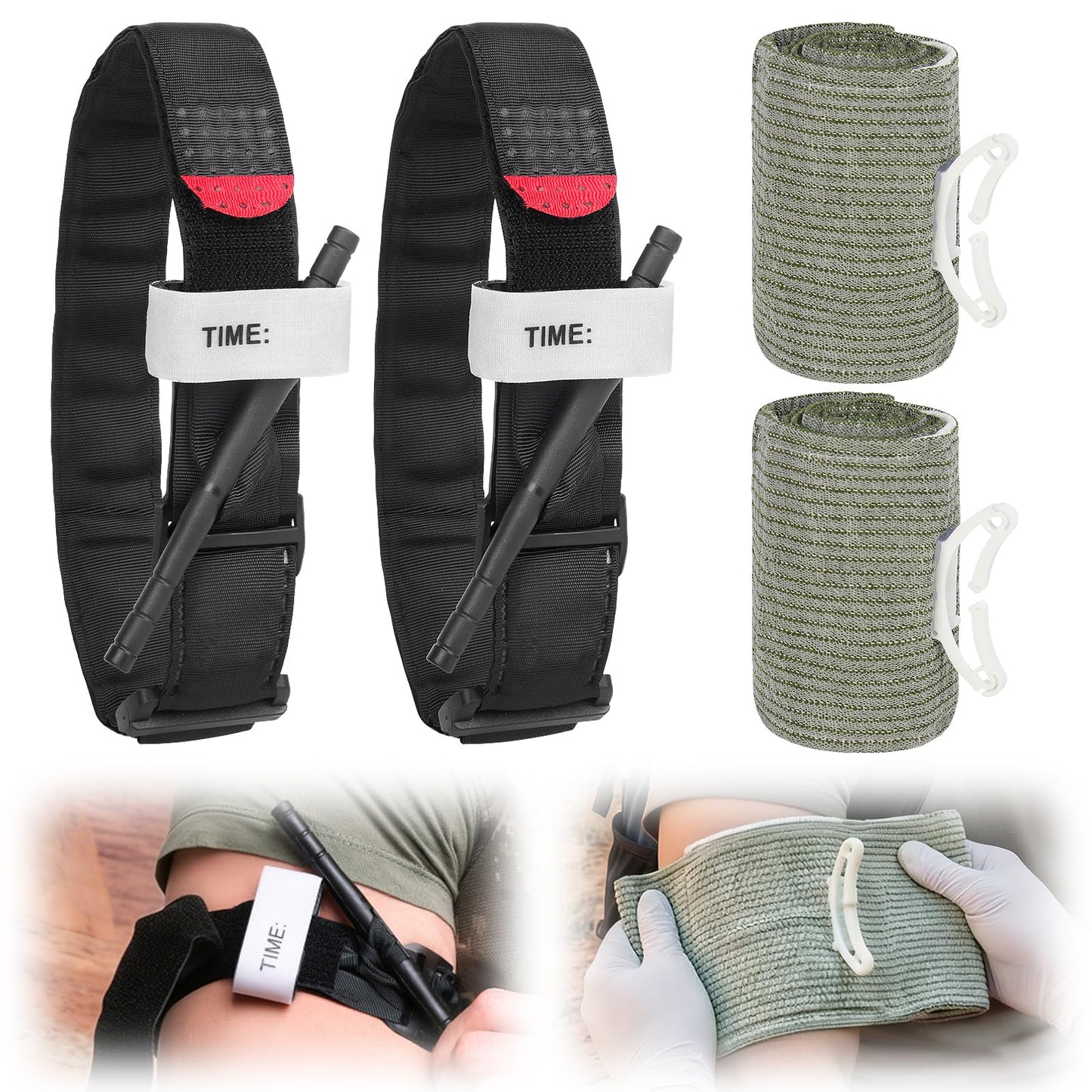 Mineup Tourniquet Bandage Set, 2pcs 6 inch Israeli Emergency Bandage + 2pcs 95cm Tournique Tactical, taktiskais žņaugs, ārkārtas pārsējs, pirmās palīdzības pārsējs pārgājieniem, sportam, kempingam