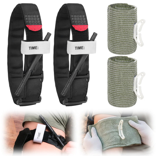 Mineup Tourniquet Bandage Set, 2pcs 6 inch Israeli Emergency Bandage + 2pcs 95cm Tournique Tactical, taktiskais žņaugs, ārkārtas pārsējs, pirmās palīdzības pārsējs pārgājieniem, sportam, kempingam
