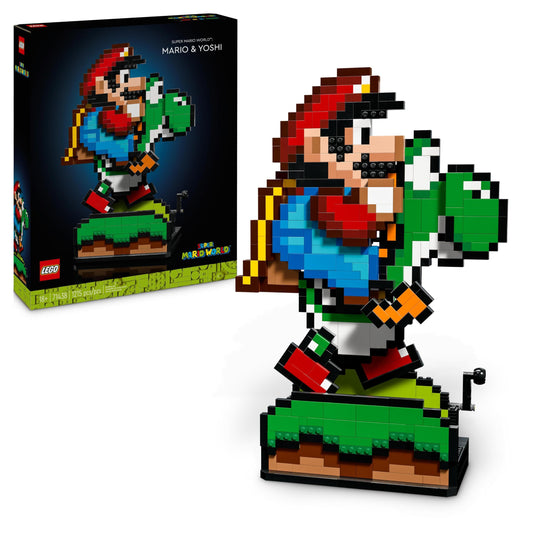 LEGO Super Mario pasaule: Mario un Yoshi komplekts - kolekcionējamas pikseļu figūras, modelis būvēšanai un izstādīšanai.