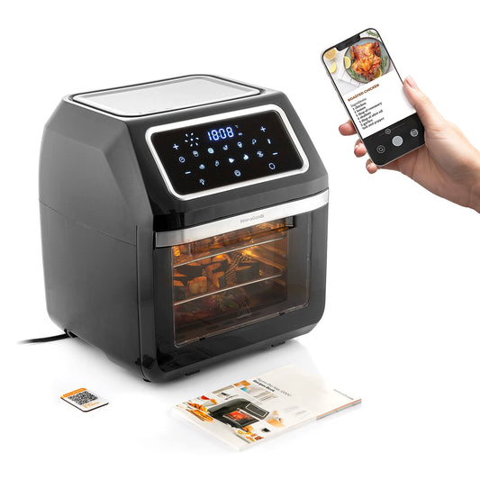 InnovaGoods karstā gaisa fritieris 12L - 1800W, 10 programmām, skārienekrāns, 8 piederumi, iekšējais apgaismojums.