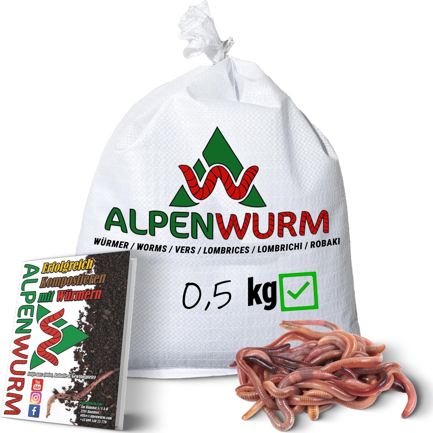 Slieku komposts Alpenwurm 0,5KG, komposta tārpi, sliekas, dārza tārpi