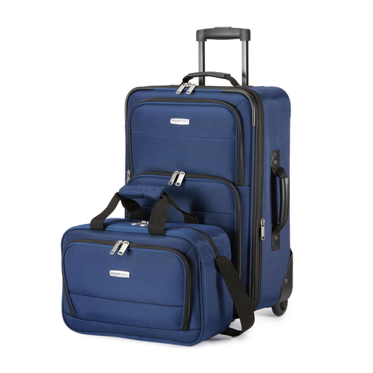 Koferu komplekts, 2 daļas, paplašināma rokas bagāža (58 cm) un soma (25 cm), viegls, 100% poliesters, saliekams komplekts, tumši zilā krāsā