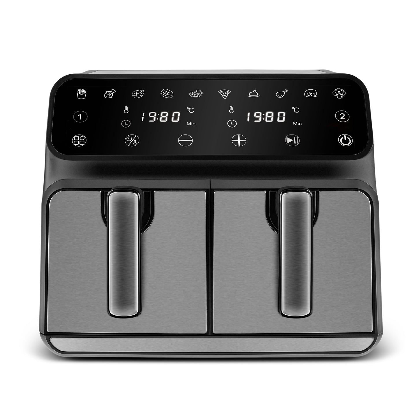 Karaca Multifry XXXL 4+4 litru digitālais Twin Airfryer - 1700 W jauda, 360 grādu gaisa cirkulācija, veselīgām maltītēm.