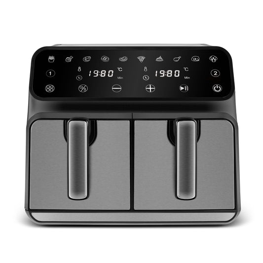 Karaca Multifry XXXL 4+4 litru digitālais Twin Airfryer - 1700 W jauda, 360 grādu gaisa cirkulācija, veselīgām maltītēm.
