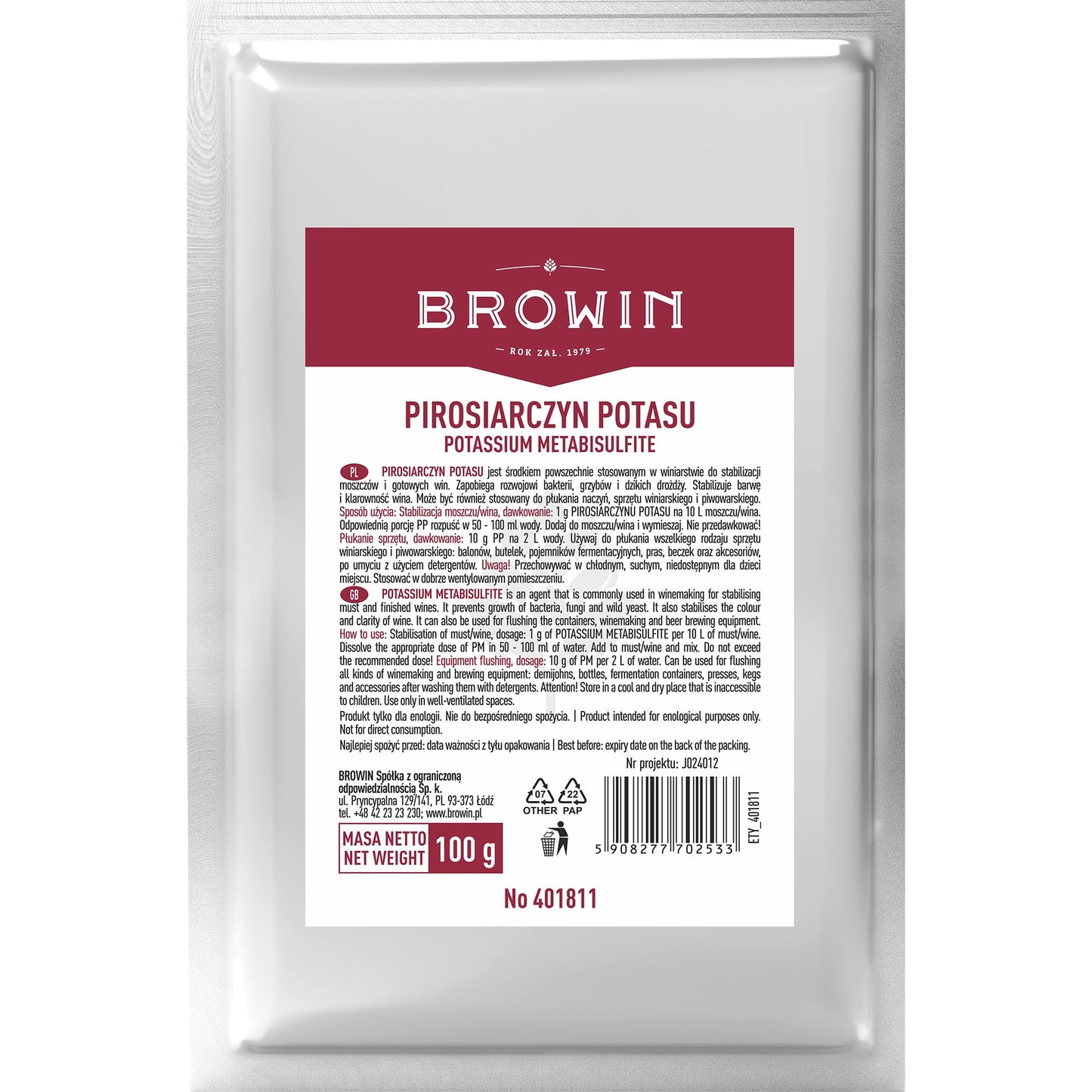Sēra pulveris kālija disulfīts, sēra pulveris 100 g