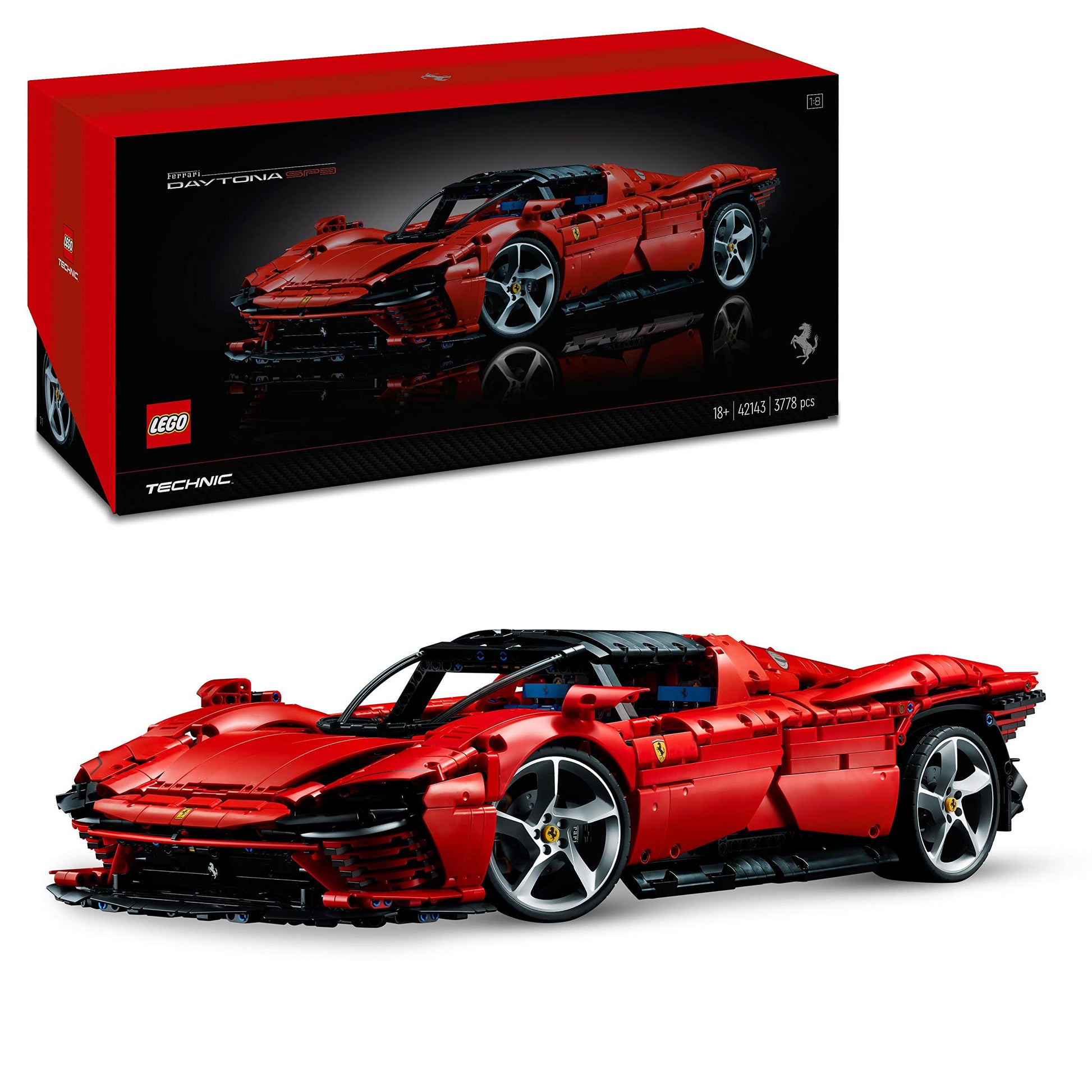 LEGO Technic Ferrari Daytona SP3 - 1:8 scale red supercar model kit, collectible Ultimate Car Concept 42143.