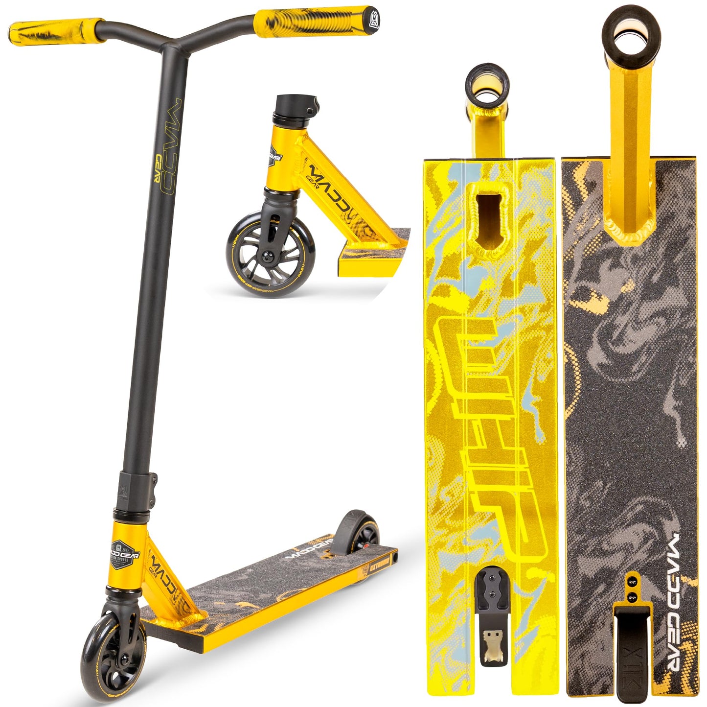 Stunt scooter MGP Madd Gear Freestyle Whip Extreme ar 360° stūri, ABEC 9 gultņiem un 110 mm PU riteņiem, pilsētas skrejritenis bērniem un pieaugušajiem no 8 gadiem