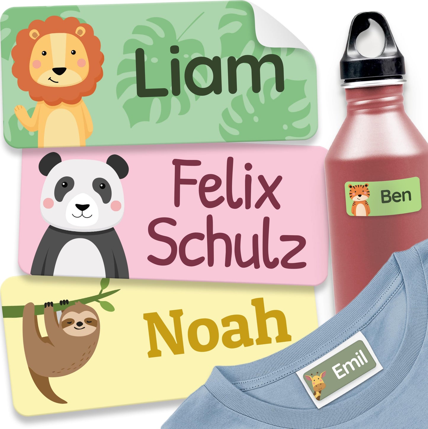 melu kids® vārdu uzlīmes bērniem - bērnudārzam/skolai (60 Stk, Dschungel)