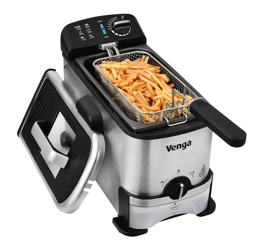 Venga! Pusprofesionāla fritēšanas ierīce 3 L - eļļas filtrs, 2000 W, melna/sudraba, VG FT 3012