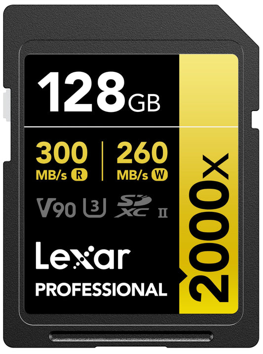 Lexar SDXC UHS-II Karte - 128 GB, 300 MB/s lasīšana, ideāla DSLR videokamerām kinokvalitātē.