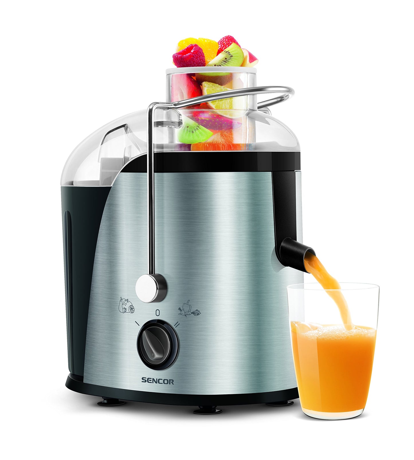 SENCOR SJE 741SS sulu spiede dārzeņiem un augļiem (400 vati, BPA brīvs, 2 ātrumi) nerūsējošais tērauds