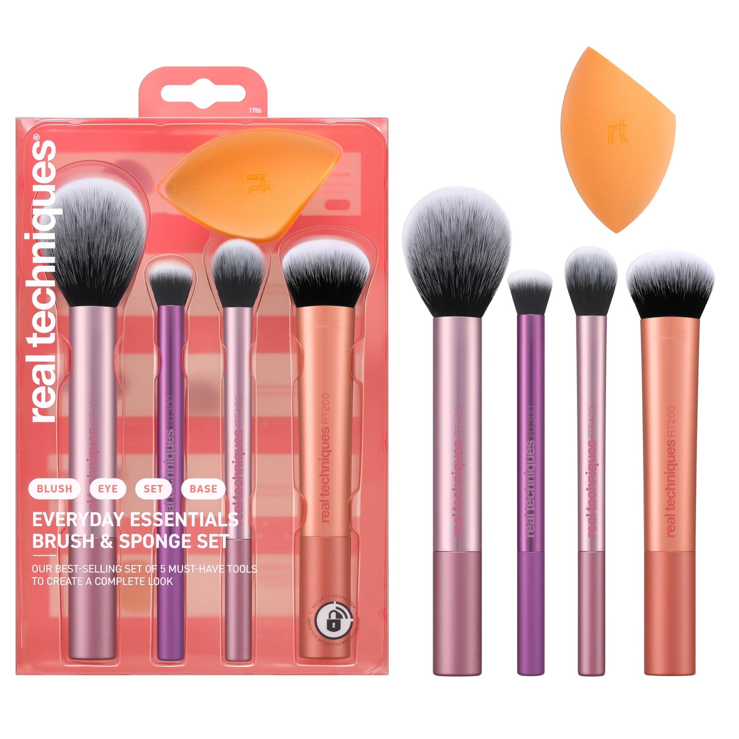 Make-up otu un sūkļa komplekts Real Techniques Everyday Essentials, 5 daļas, sejai, vaigiem, acīm, tonālajam krēmam, sārtumam, bronzerim un pūderim