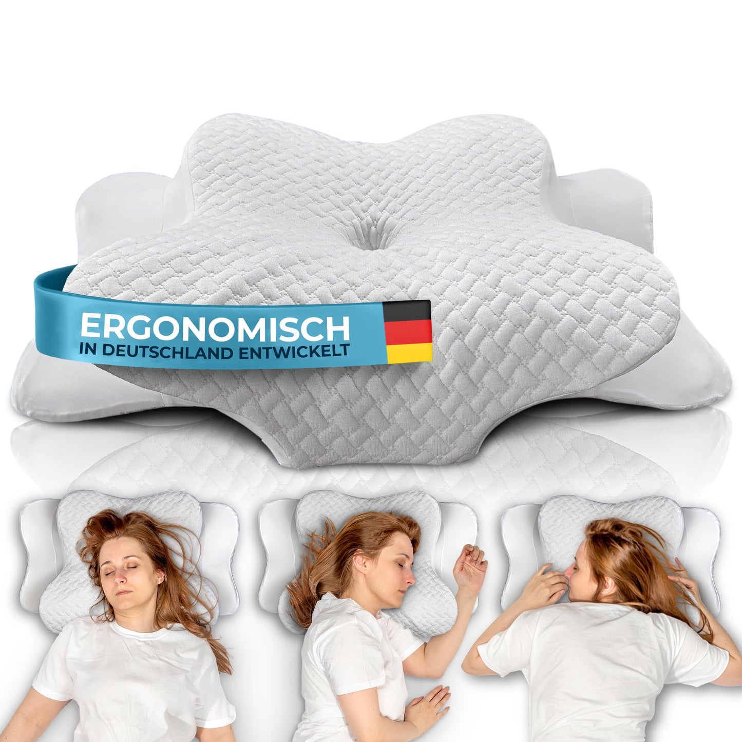 Glückstoff® ergonomisks spilvens (visiem gulēšanas tipiem) atmiņas putu spilvens | kakla atbalsta spilvens ergonomisks galvas spilvens sānu gulētājiem, balts