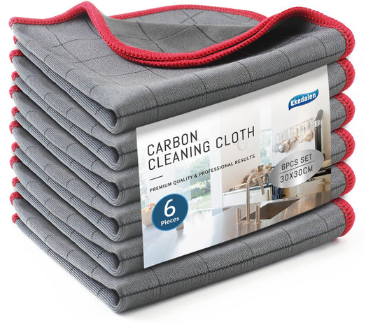 6X logu tīrīšanas mikrošķiedras lupatiņas Carbon Tücher, tīrīšanas lupatiņa kristāldzidriem un bez svītrām stikliem, mikrošķiedras tīrīšanas drāna, bez plūksnām pulēšanas lupatiņa, 30x30 cm Glastücher, 400 GSM