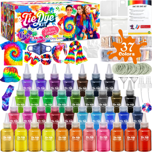 ZLPBAO batik krāsu komplekts bērniem, 37 krāsu tie dye komplekts apģērbam, spēlēm un aktivitātēm, viss vienā radošais batikošanas komplekts