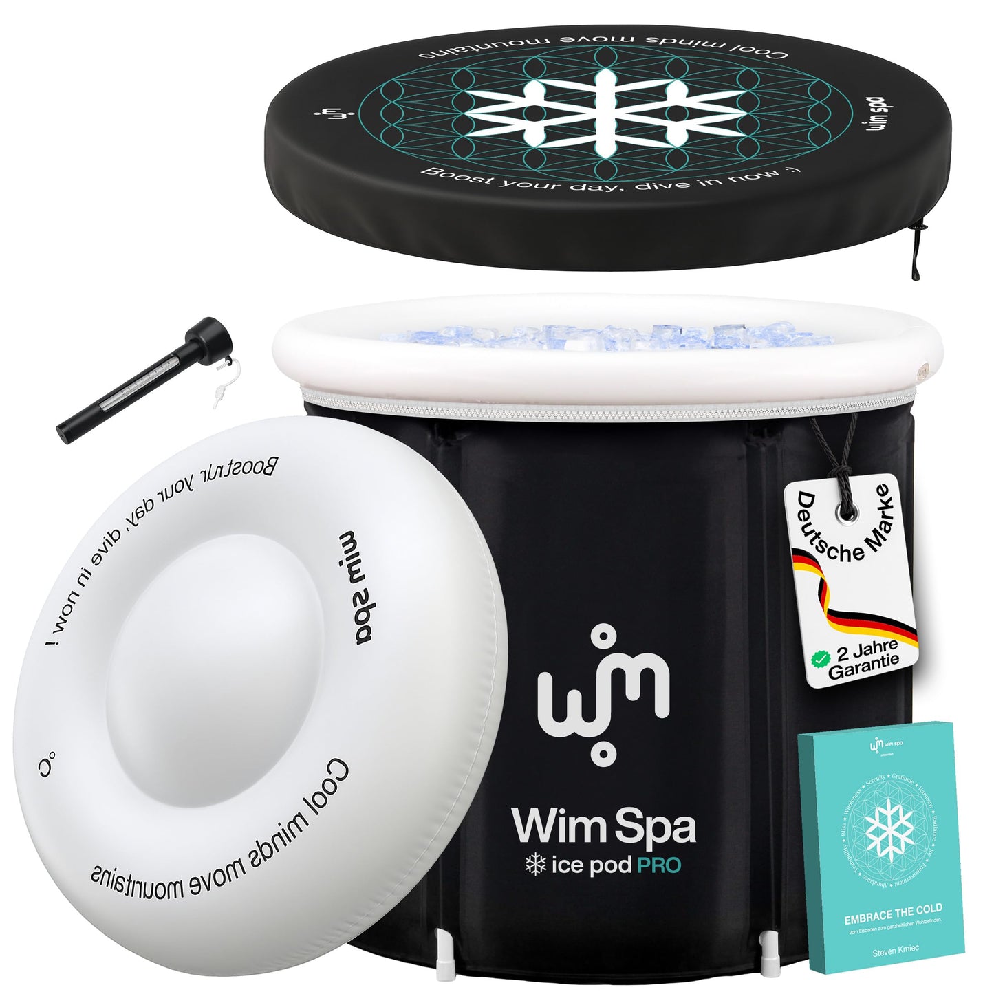 Wim Spa [The Original since 2015] Ice Pod (80 cm Ø x 80 cm) XL - salokāms izolēts ledus baseins/ledus muca Cold Plunge aukstuma terapijai, pārnēsājama vanna ar ThermoDome, Cover, Thermometer, eBook UVM.