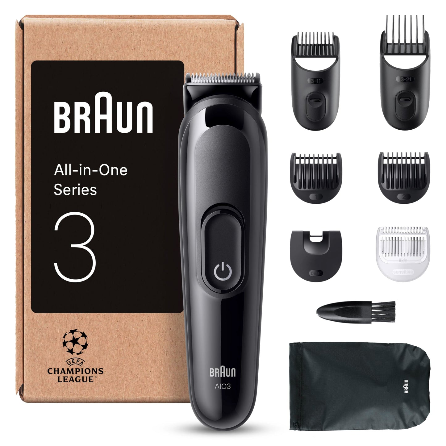 Bārdas trimmeris Braun All-In-One Trimmer-Set 3, 6-in-1 multigroom, sejas un galvas matu griezējs, 50 min akumulators, 14 garuma iestatījumi (3–21 mm), MGK3420, Black