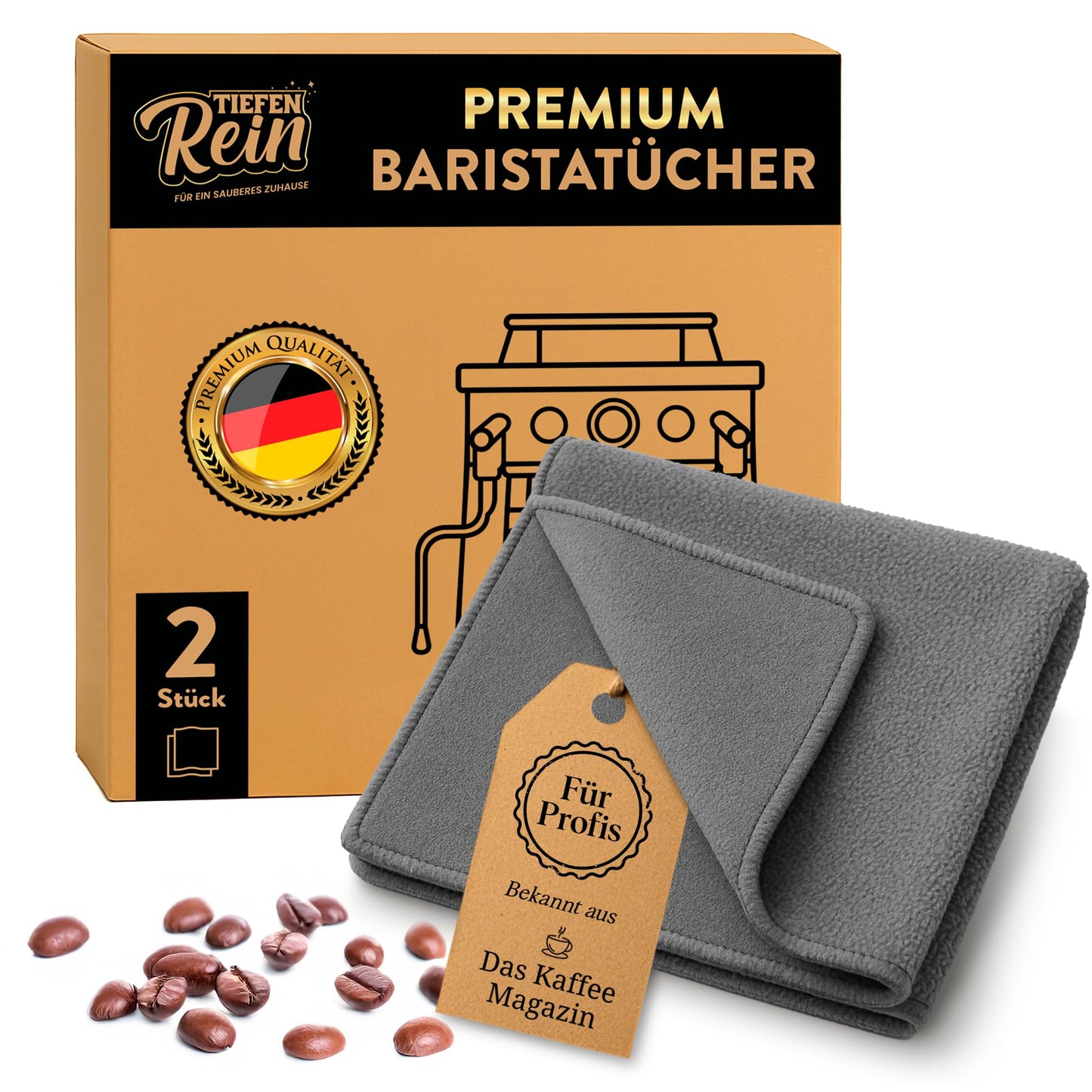 Tīrīšanas lupatiņas kafijas automātam TIEFENENREIN Barista Tuch Set, 2 gab., pelēkas