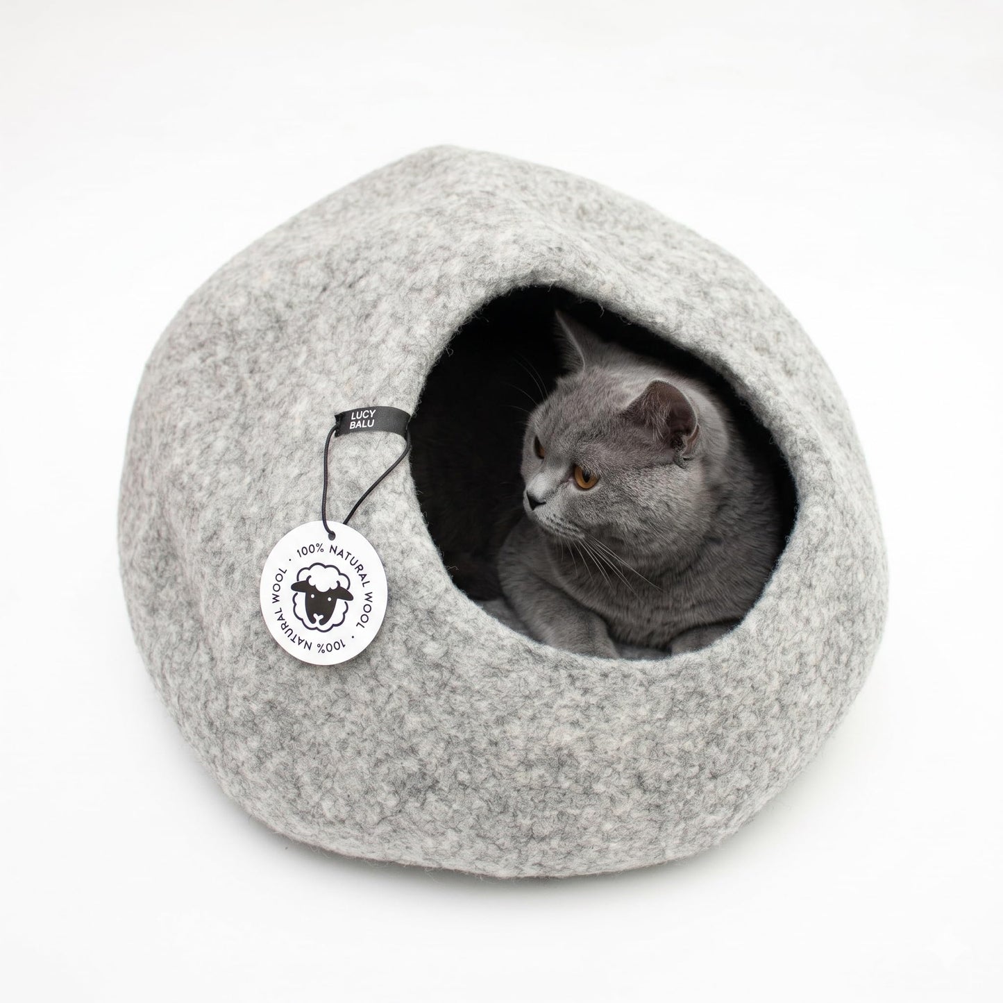 LucyBalu® Pebble filca kaķu ala 100% aitas vilna - gaiši pelēka