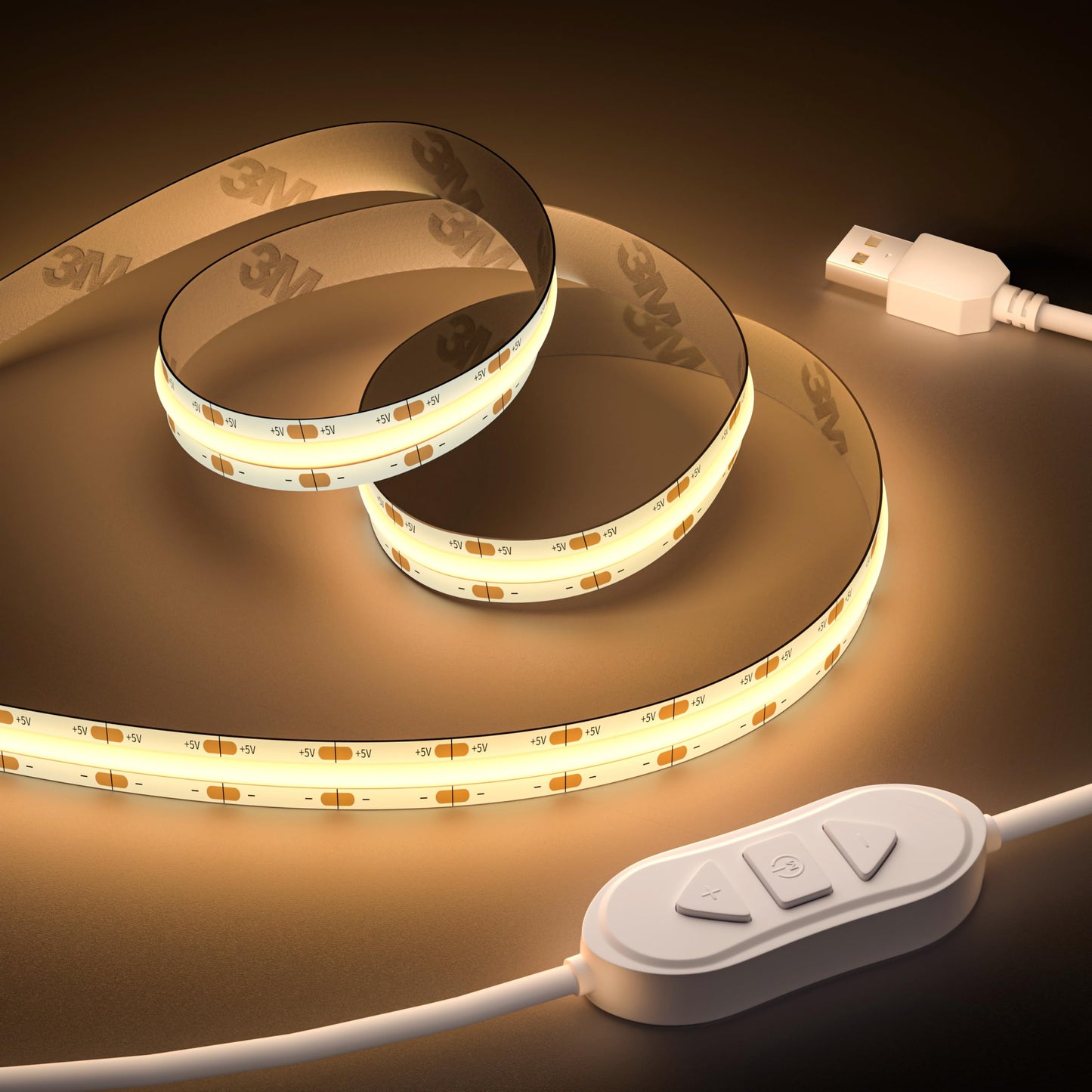 USB COB LED lente OULARA 5V silti balta 2700K, 3 m, dimmējama, 960 LED COB gaismas lente ar atmiņas funkciju TV fona apgaismojumam, guļamistabai, spogulim