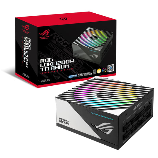 ASUS ROG Loki SFX-L 1200W Titanium - Fully modular, 120mm PWM ARGB fan, ATX 3.0, PCIe 5.0 ready, 80+ Titanium certified.