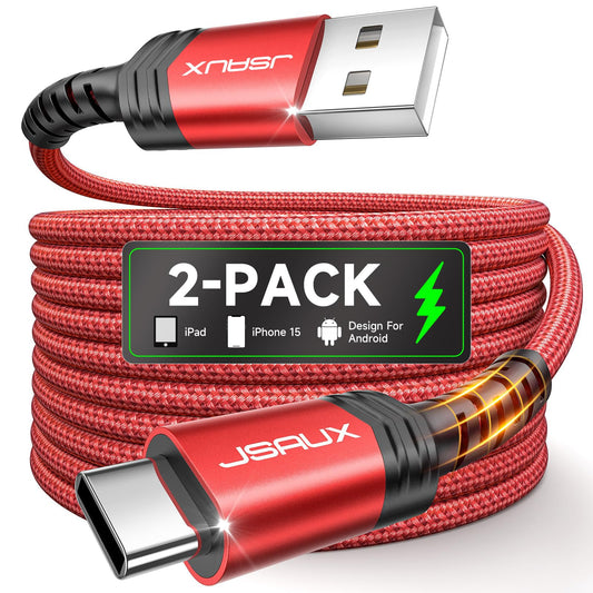 USB C uz USB kabelis JSAUX, ātrās uzlādes kabelis, 2 gab. 2M+2M, sarkans