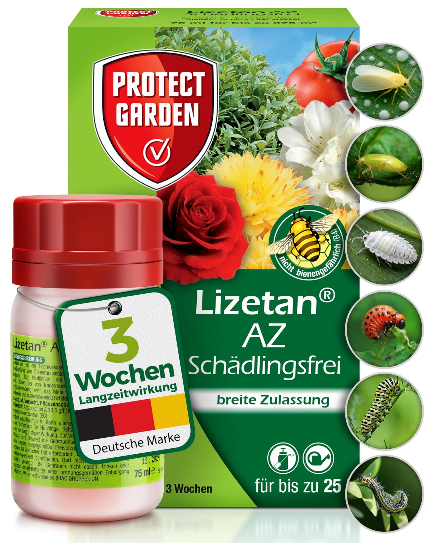 PROTECT GARDEN Lizetan AZ kaita no kaitēkļiem ziediem, rozēm, dārzeņiem un augļiem, 75 ml koncentrāts