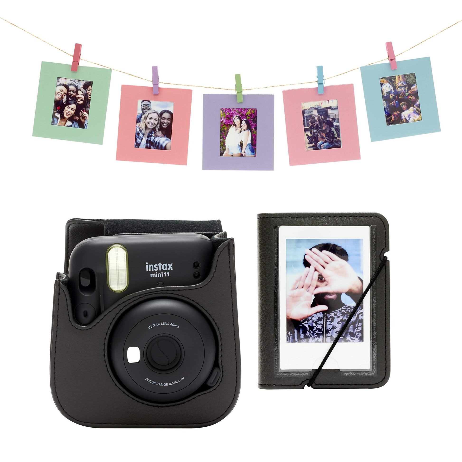 INSTAX Mini 11 kameras piederumu komplekts - ogļu pelēks, iekļauj aksesuārus un aizsardzības somu.